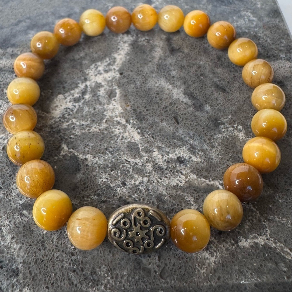 Hand Crafted Yellow Tiger Eye Stretch Bracelet 7” 8mm Beaded NWT - Picture 8 of 12